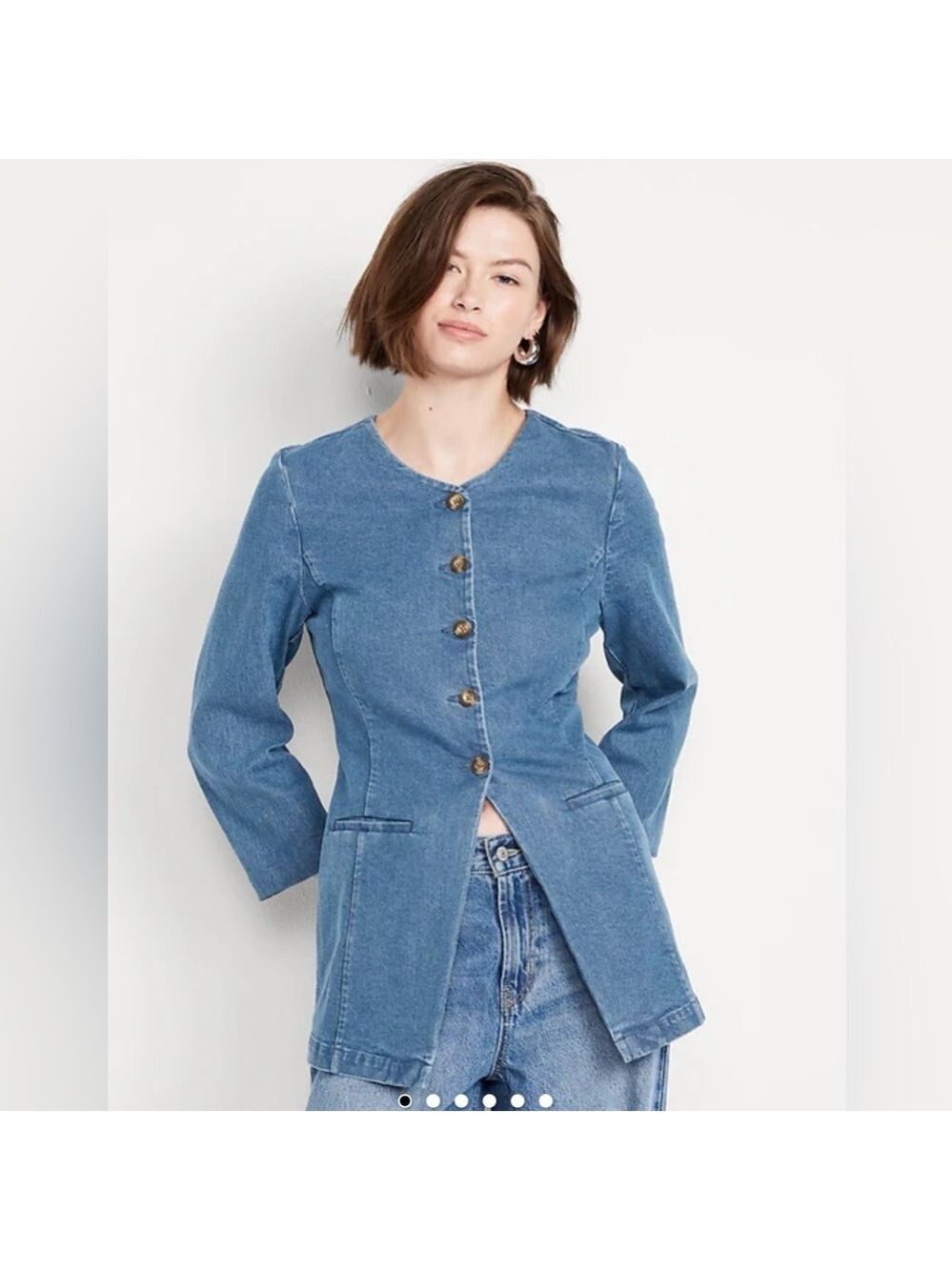 Old Navy Denim Fitted Hourglass Collarless Jean Blazer Jacket 3X Business Casual